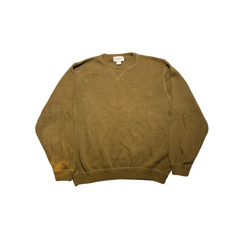 Eddie Bauer Mens XL Cotton Crewneck Sweater Olive Brown V-Stitch Made Australia